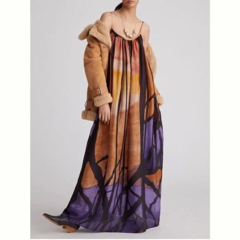 Abstract Silk Maxi Dress